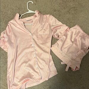 Pink Satin Women's Pajama Set